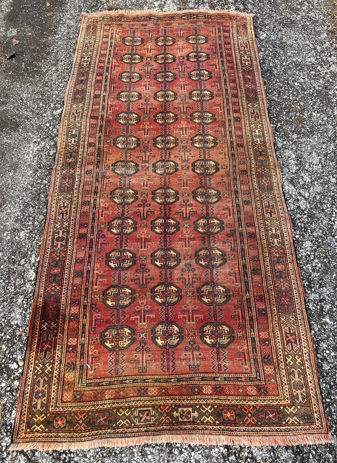 Antique Pictorial oriental rug Hand knotted turkaman 3.6 x 7.4 ft gallery