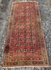Antique Pictorial oriental rug Hand knotted turkaman 3.6 x 7.4 ft