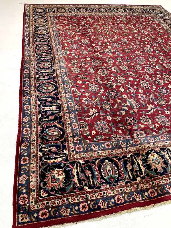 Antique Oriental Hand-Knotted Wool Area Rug Signed Red/Blue/Ivory 9'6" x 12'2" gallery