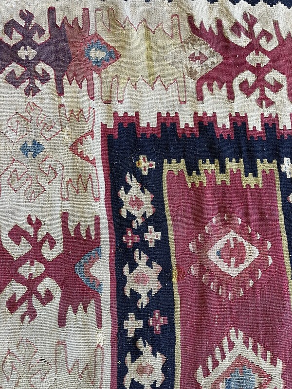 Antique Turkish Anatolian Kilim Oriental Rug 3’ 4” X 4’ 8” gallery