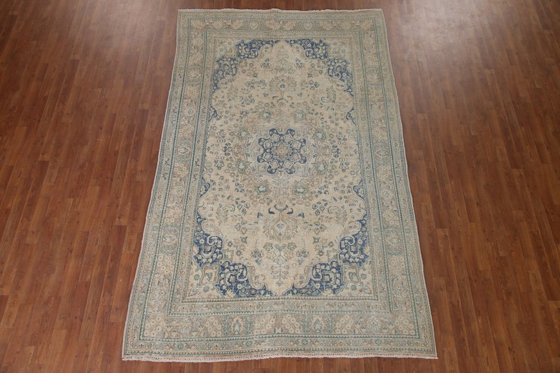 Handmade Beige Wool Carpet Traditional Oriental Distressed Area Rug 6x10 Ft gallery