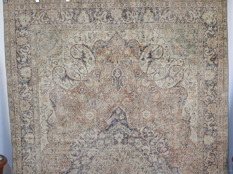 7x11 Beige Blue Oversize Area Rug, Handmade Turkish Rug, Wool Rug, 6.7x10.8 Ft gallery