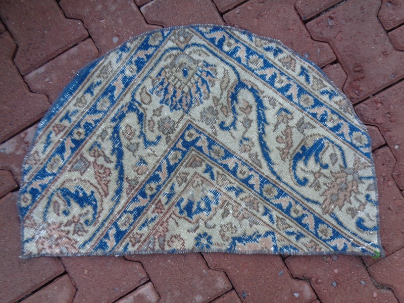 2.4x1.6ft Half Circle Vintage Shoe mat, Handmade Navy Blue Entry Mat, sx gallery