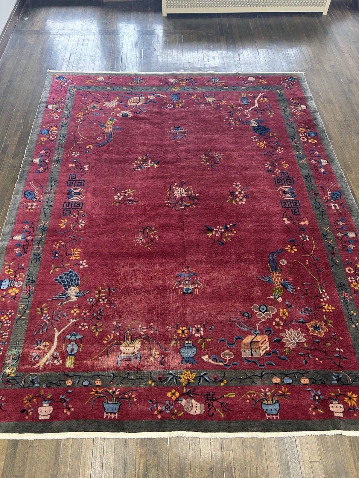 Spectacular Antique Chinese Art Deco Rug C.1920 Rare Design With Birds 11’6X9’1 gallery