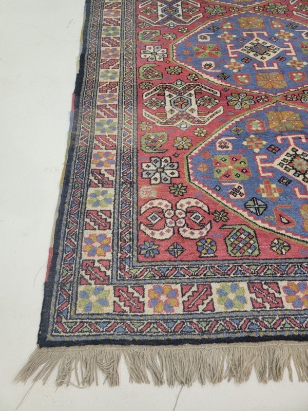 Antique Oriental Hand-Knotted Wool Area Rug Kazak Red/Blue/Green 4'7" x 6'7" gallery