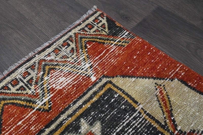 Vintage Turkish Runner Rug 2x7ft Wool Anatolian Handmade Hallway Oushak RED gallery