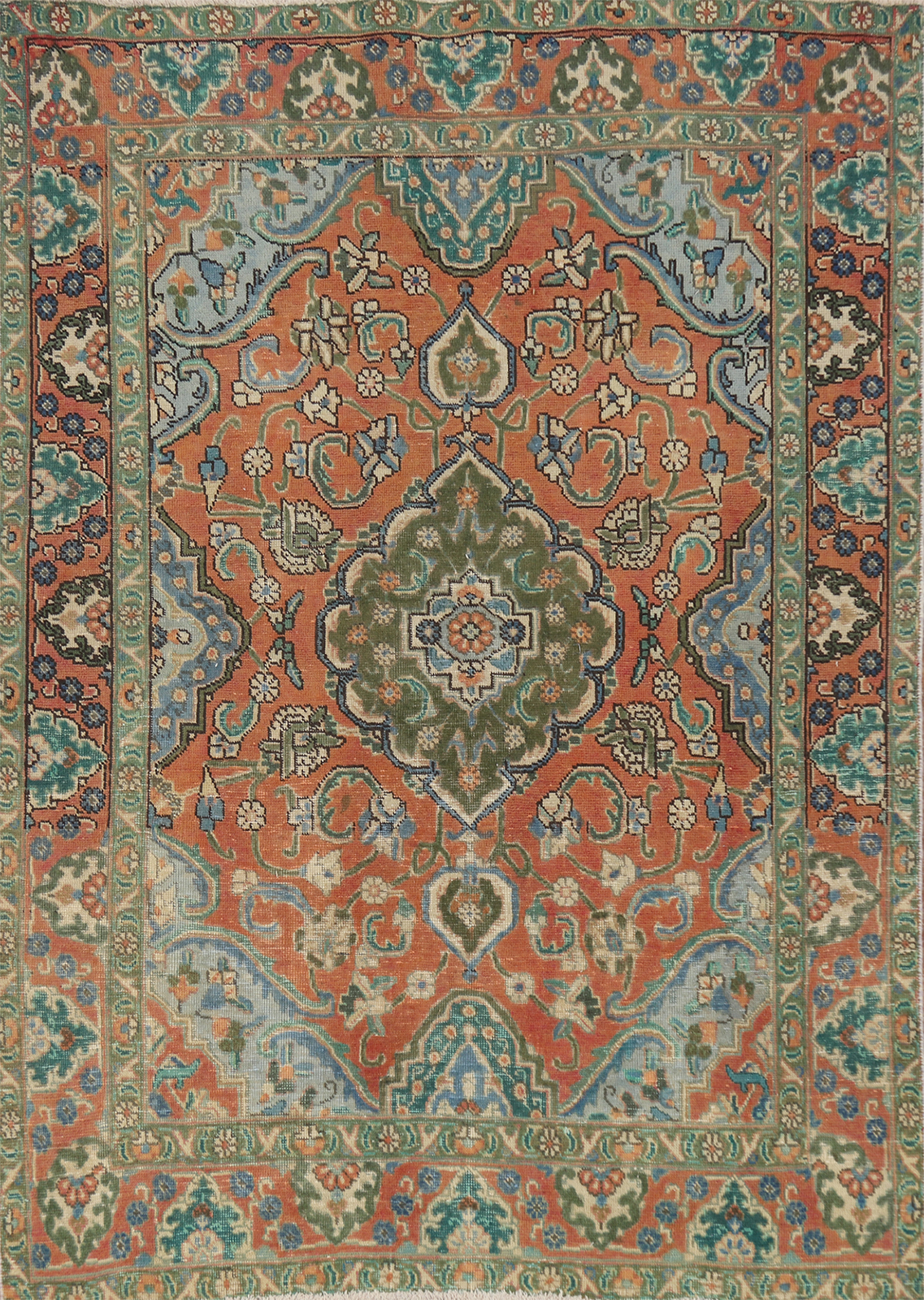 Traditional Rust/ Green Wool Hand-knotted Over-Dyed Vintage Rug 5x6 Carpet gallery