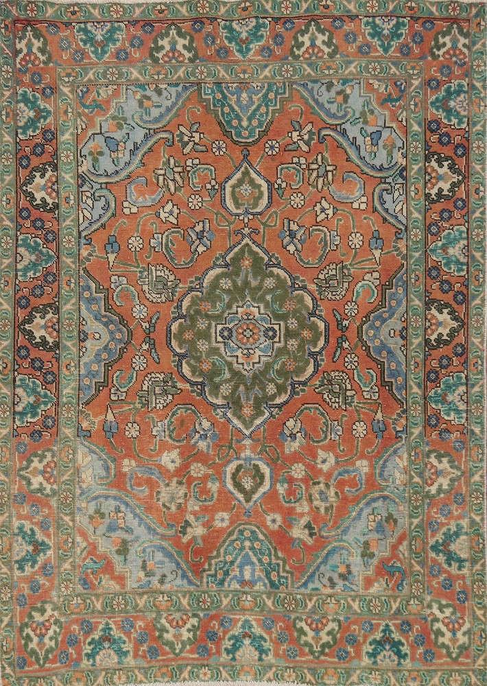 Traditional Rust/ Green Wool Hand-knotted Over-Dyed Vintage Rug 5x6 Carpet