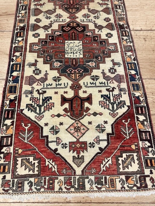 RARE Signed Dated Vintage Handmade Oriental Wool Runner Rug 3'6 x 9'2 Pictorial gallery
