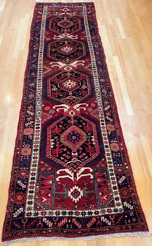 Vintage Heriz Hand-Woven Middle Eastern Runner Rug 14' 3" x 4' 1" gallery