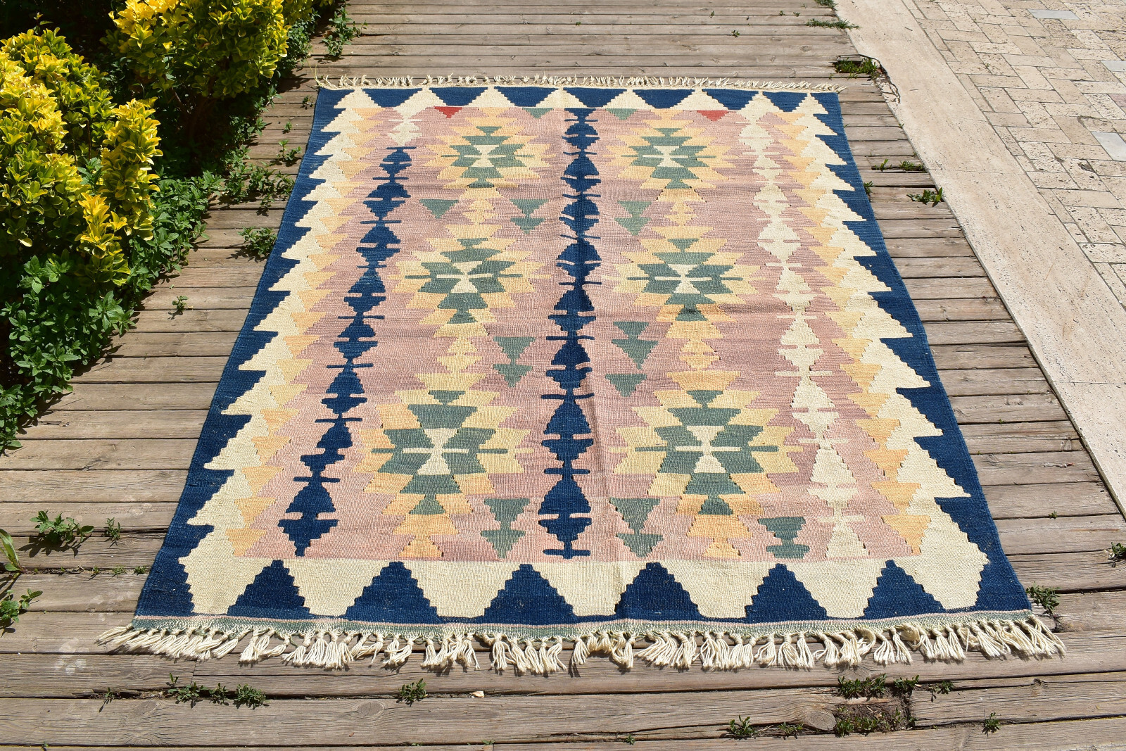 Turkish Kilim Rug 64''x86'' Hand Woven Kayseri Kilim 165x220cm Wool Area Rug gallery