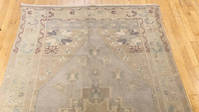 Exquisite Antique Ca1900-1939's Muted Colors Bohemian Oushak Area Rug 4’4”x9’8” gallery