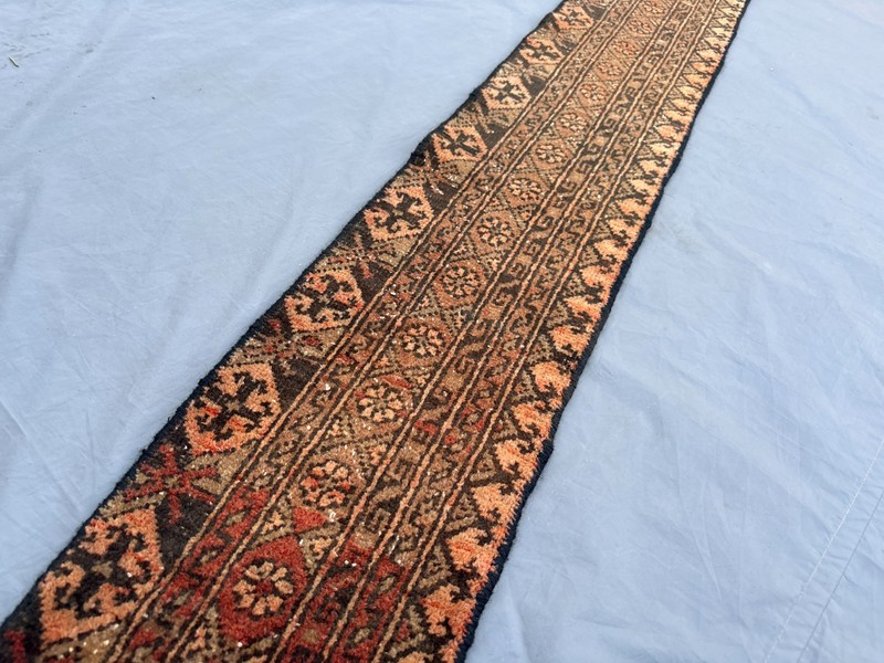 0'10x11'10 ft Vintage Afghan Baluchi Hand Knotted Wool Narrow Geometric Runner gallery