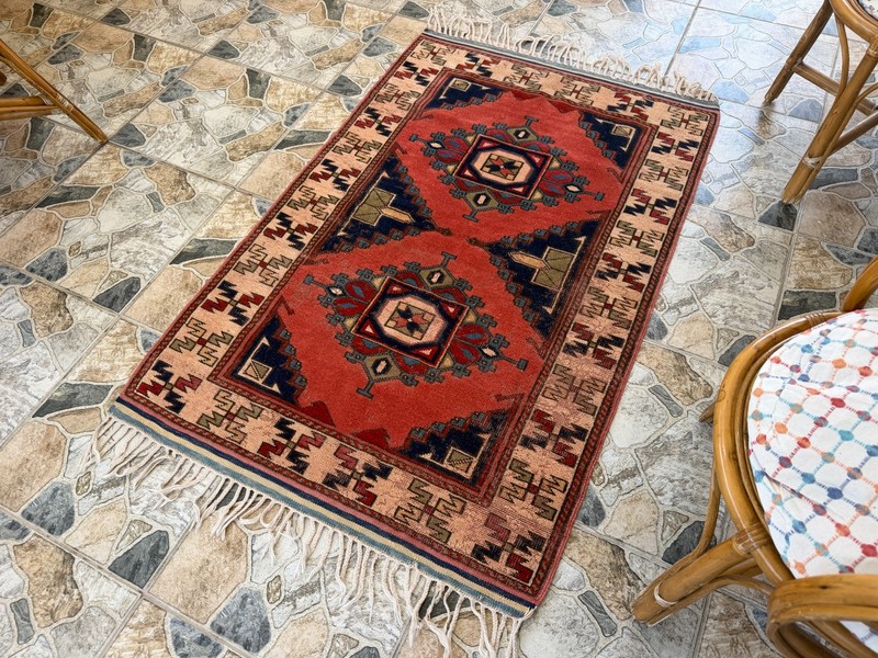 Vintage Tribal Turkish Rug Hand-Knotted Wool Farmhouse Geometric Area Rug 3x4 ft gallery