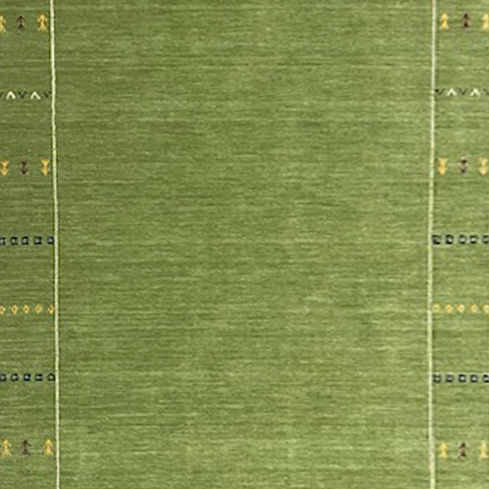 Handmade Green Gabbeh Rug 5x8 – Wool Area Rug with Minimalist Border Design