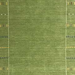 Handmade Green Gabbeh Rug 5×8 – Wool Area Rug with Minimalist Border Design
