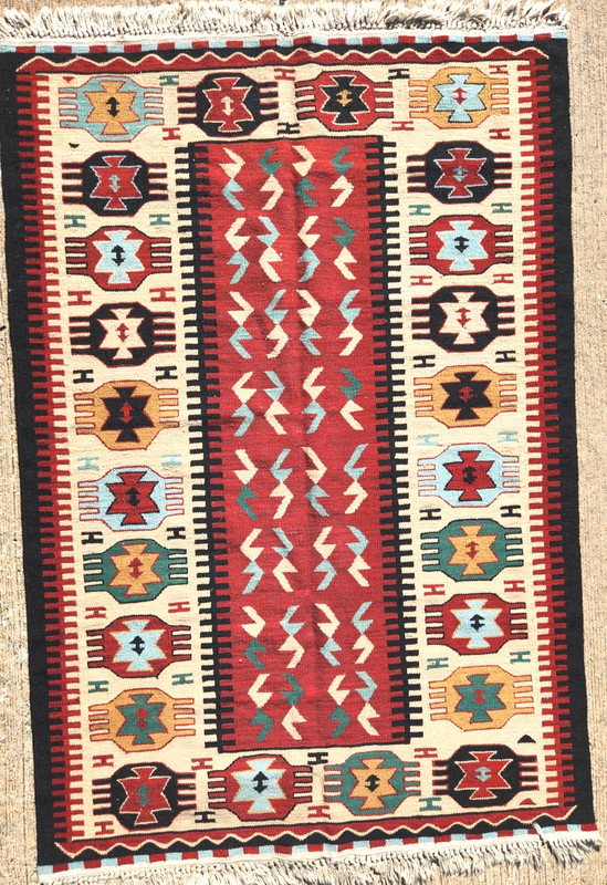 46"x71"CAUCASIAN KAZAK TRIBAL KELIM RUG REVERSIBLE HAND-KNOTTED VINTAGE WOOL gallery