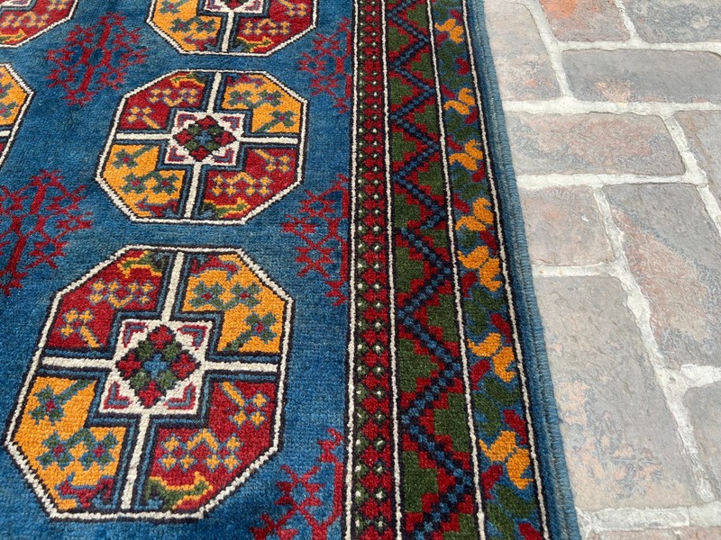 Blue Afghan Ersari Geometric Area Rug 4x6 ft Hand Knotted Tribal Bedroom Carpet gallery