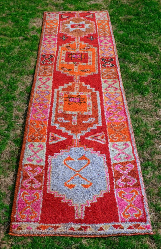 Turkish Runner Rug, Hand Made Rug, Tribal Wool Rug, Ethnic Runner Rug 3 x 11 ft