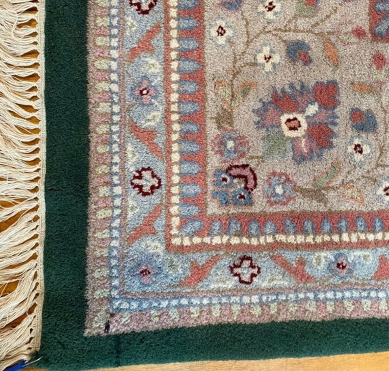 Brand New Fine Quality Handmade in India Hunter Green & Pastels Floral Rug, 9x12 gallery