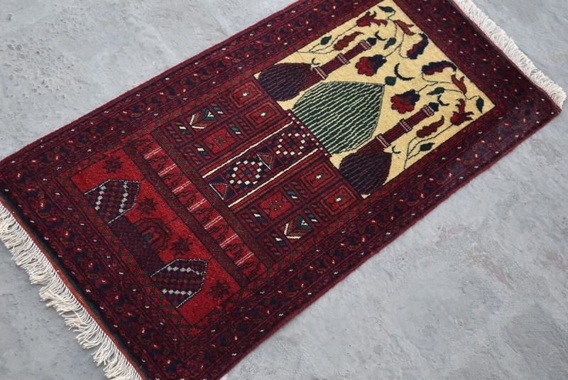 1'8 x 3'4 ft Hand knotted afghan tribal turkmen jai namaz rug, small prayer rug gallery