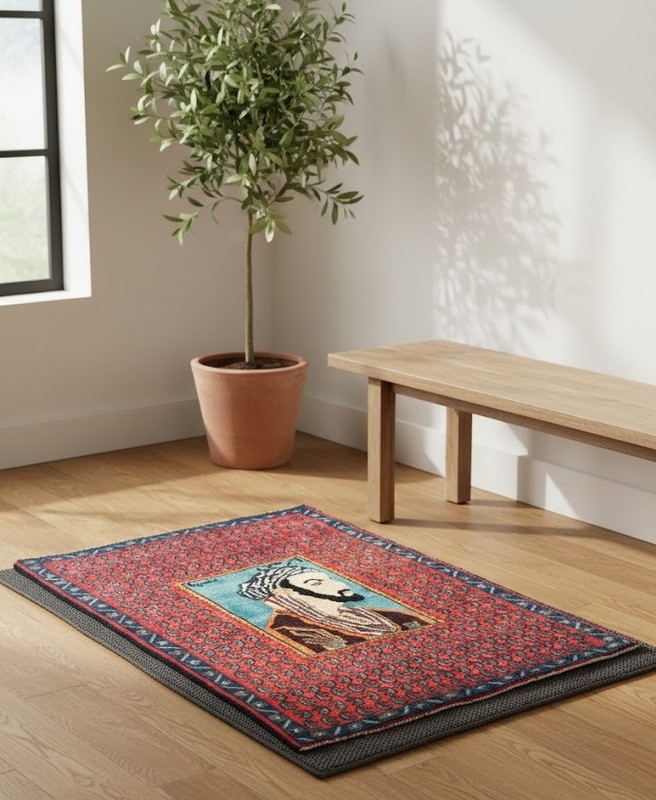 Handmade Vintage Oriental Rug 2'7X3'5 ft Pictorial Avicenna Design Red Carpet gallery