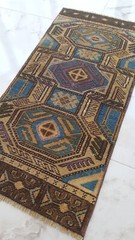 Rare Unique Antique Rug Geometric Special Carpet Decorator Handmade Wool Rug
