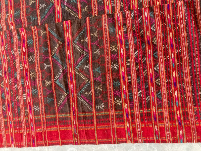 Vintage Traditional Handmade Turkmen Nomadic Wool Kilim Floor Rug 256x135cm gallery