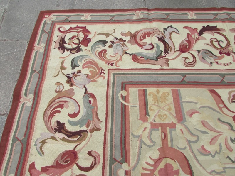 Vintage Hand Made French Design Wool Green Brown Original Aubusson 427X306cm gallery