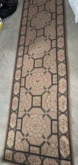 Needlepoint Runner Rug 2.5’ x 10’ English Floral Black Beige Tan Rose Pink Wool