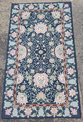 Vintage Handmade French Floral Needlepoint Wool Rug 120×68 cm