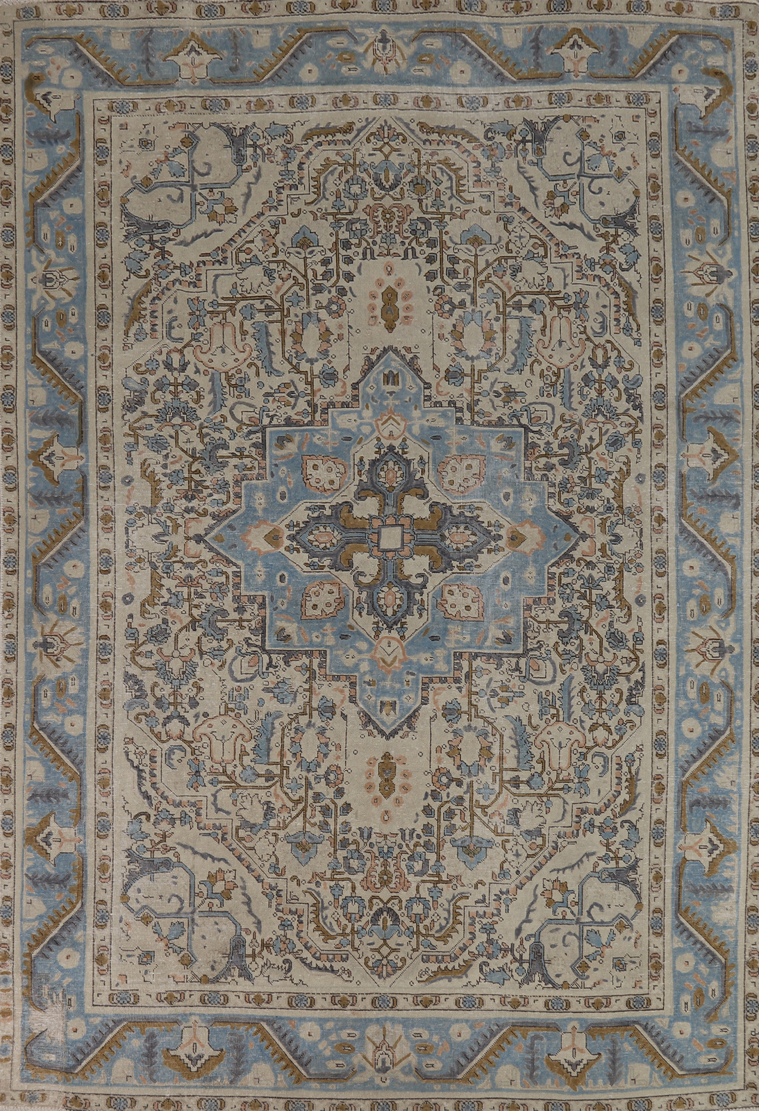 Traditional Vintage Muted Handmade Wool Geometric Tebriz Area Rug 7x10 gallery