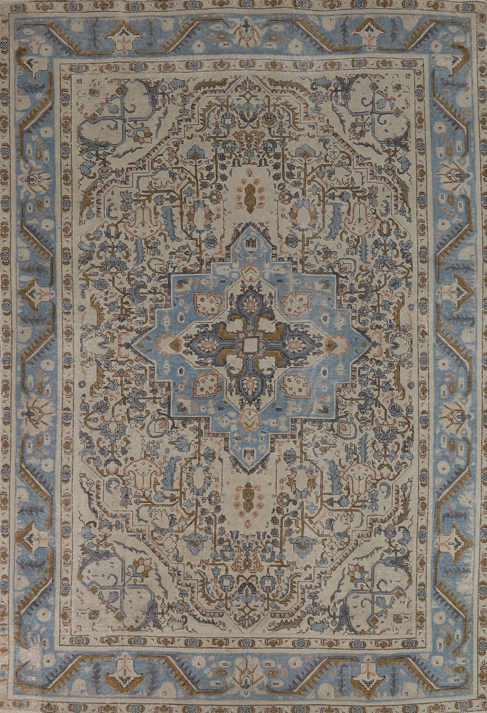 Traditional Vintage Muted Handmade Wool Geometric Tebriz Area Rug 7x10