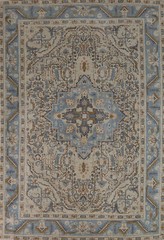 Traditional Vintage Muted Handmade Wool Geometric Tebriz Area Rug 7×10