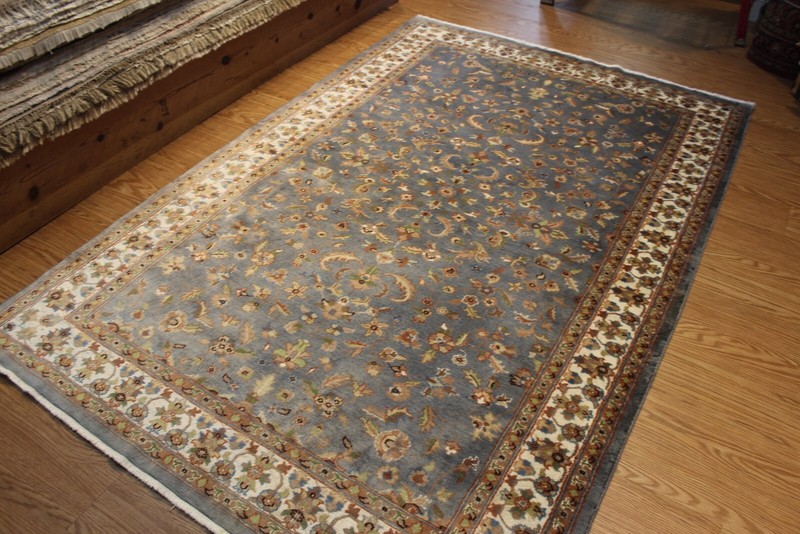 8' X 5' HANDMADE WOOL RUG, BLUE COLOR TRADITIONAL FLORAL DESIGN 5x8 ft Knotted gallery