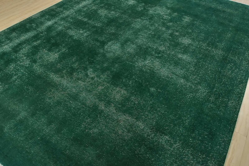 Vintage Overdyed Rug 9’9” x 12’7” Green Wool Hand-Knotted Oriental Carpet gallery