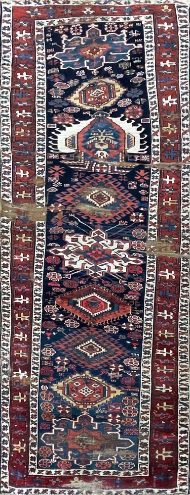 Antique Kazak Caucasian Rug 3'5" x 10' , #12000, AS IS, c-1880's