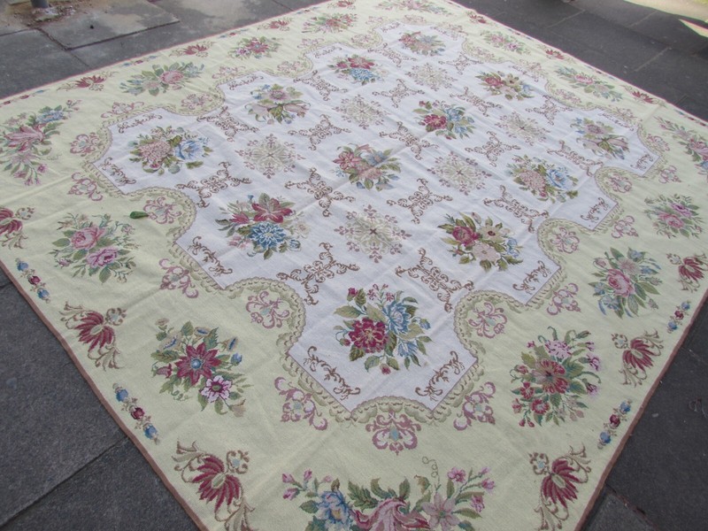 Fine Vintage Hand Made French Design Wool White Needlepoint Aubusson 296X245cm gallery