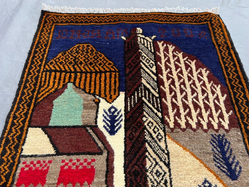 2'6 x 4'6 ft Vintage Afghan Hand Knotted Baluchi Pictorial Rug | Tribal Art Rug gallery