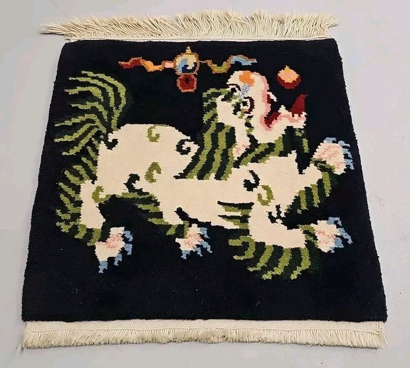 Rare Antique Tibetan Dragon Cub Rug 18”x18” gallery