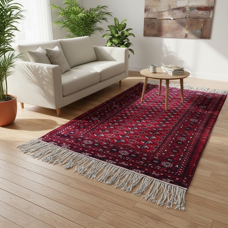 Afghan Bokhara Rug 4'2 x 6'4 ft Wool Hand Knotted Tribal Persian Style Carpet gallery
