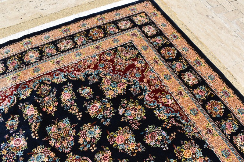 6x9 Navy Blue Persian Style Bamboo Silk Floral Medallion Area Rug Machine Made gallery
