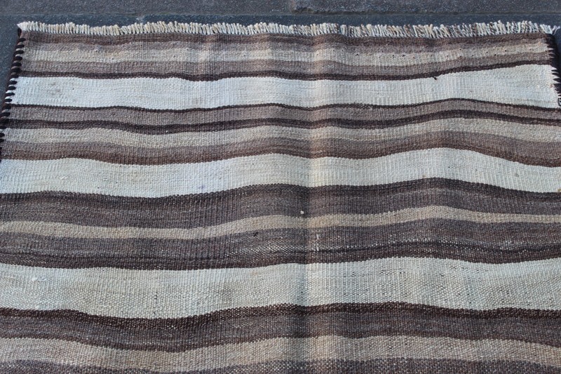 Vintage Traditional Hand Made Oriental Wool White Brown Large Kilim 162x104cm gallery