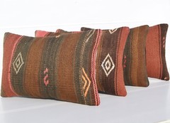 ANATOLIAN PILLOW CASES TURKISH WOOL RECTANGLE HANDMADE FOUR AREA RUGS 20″x12″