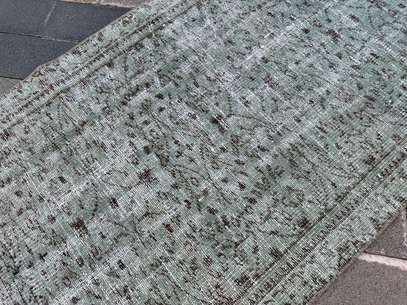 Vintage Distressed Turkish Rug 3x6.4 Ft Sage Green Wool Area Rug Handmade gallery