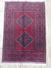Handmade Afghan Baluchi Area Rug | Traditional Geometric Design | 3.9 x 2.8 ft