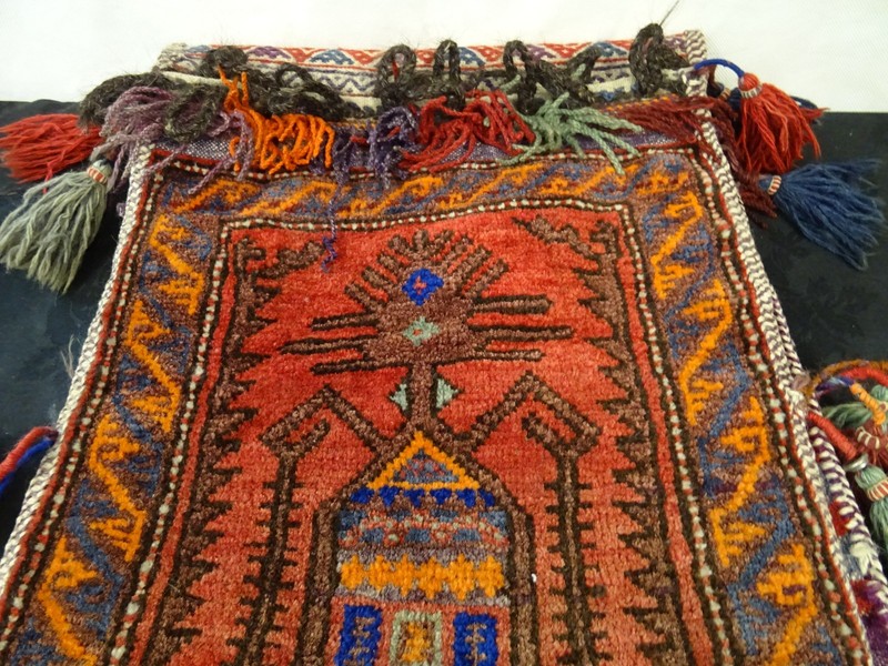 Vintage Hand Knotted Traditional Tribal Afghan Wool Rug Saddle Bags 138''x16'' gallery
