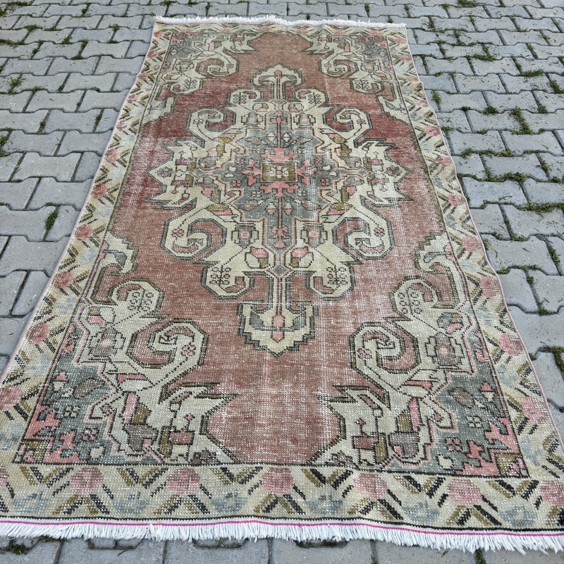 Vintage Turkish Oushak Rug Handmade Wool 4x8 Distressed Anatolian-Tariff Free gallery