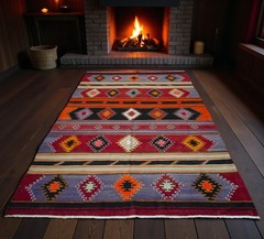 Vintage Turkish Rug Kilim Hand Made Colorful Rug for Living room 6×10 ft Approx