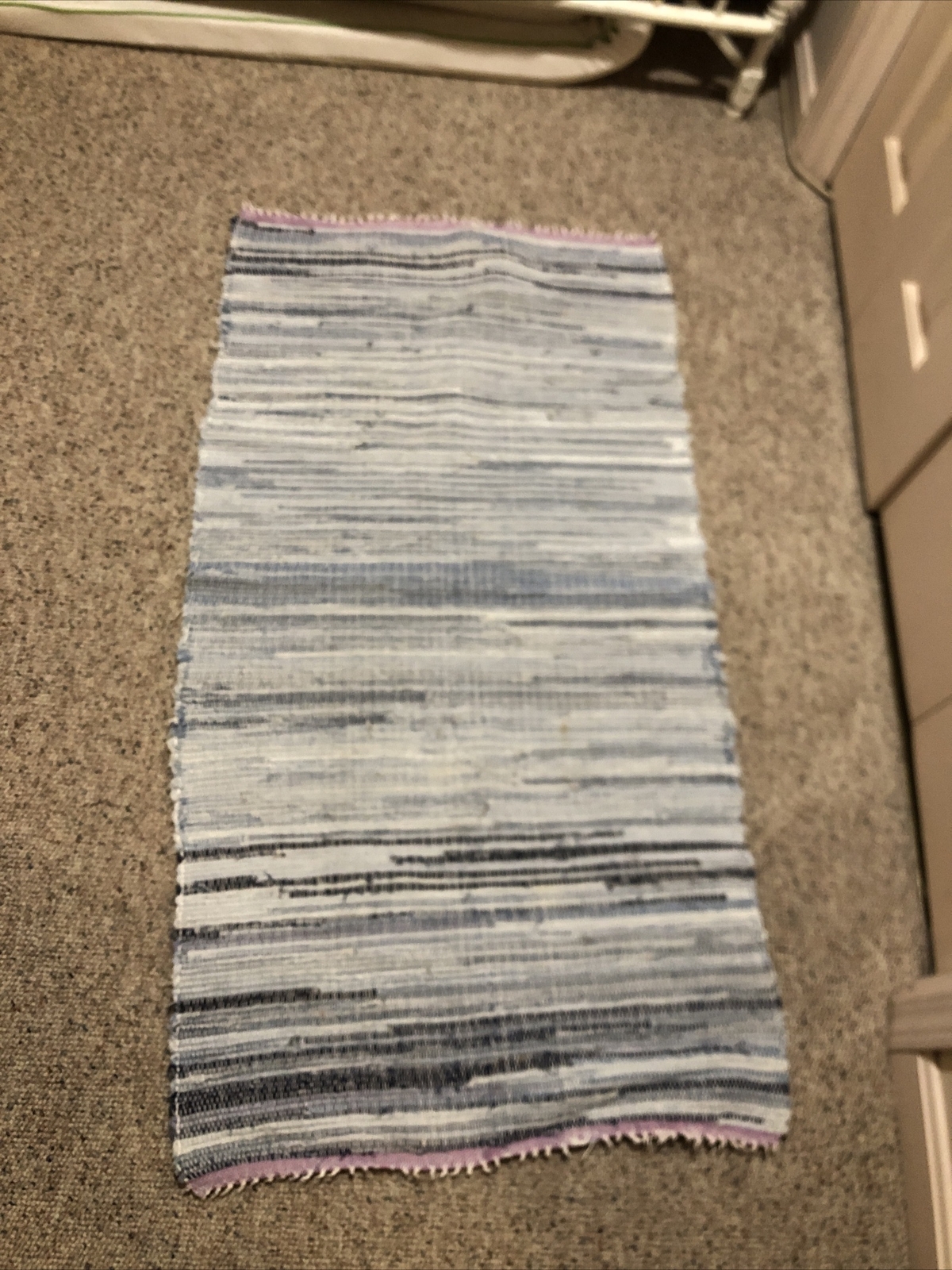 VTG HAND LOOMED DENIM RAG FLOOR RUG BLUE FARMHOUSE 1970s #4 25 1/ X 48 1/2" gallery